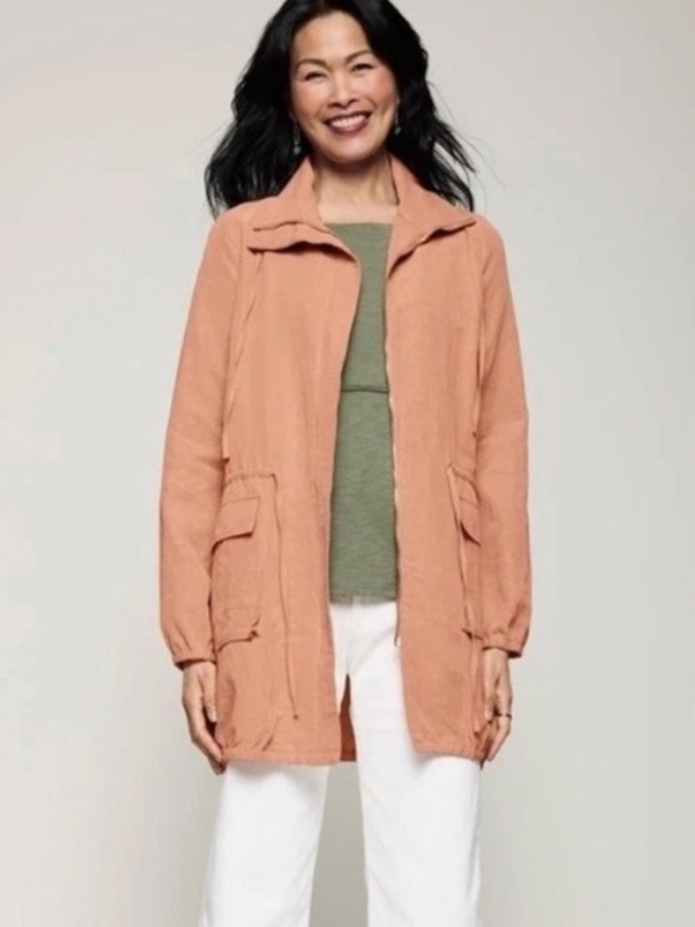 Lisa Bayne Artful Home Aylvie  Linen Cotton Blend Anorak Jacket Peach Medium